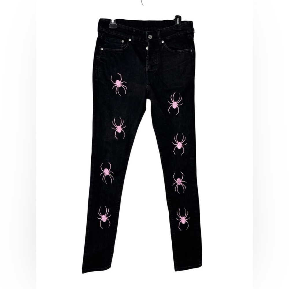 Stylish Black Jeans with Pink Spider Design size 31